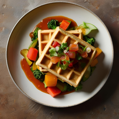 Belgische Waffeln mit pikantem Gemüse auf einem Teller